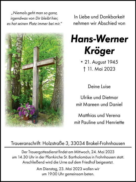 Traueranzeige von Hans-Werner Kröger von Westfalen-Blatt