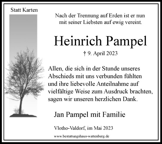Traueranzeige von Heinrich Pampel von Westfalen-Blatt