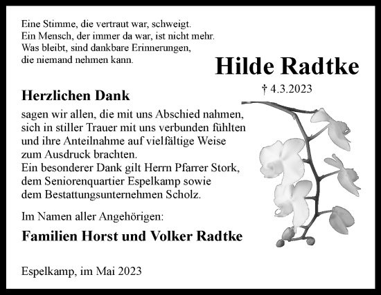 Traueranzeige von Hilde Radtke von Westfalen-Blatt