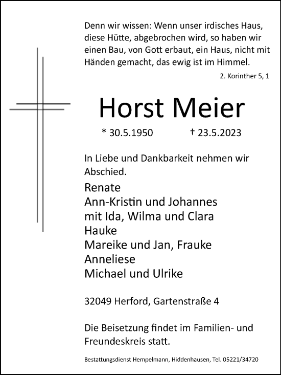 Traueranzeige von Horst Meier von Westfalen-Blatt