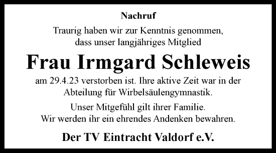 Traueranzeige von Irmgard Schleweis von Westfalen-Blatt
