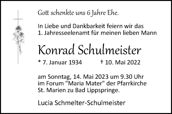 Traueranzeige von Konrad Schulmeister von Westfalen-Blatt