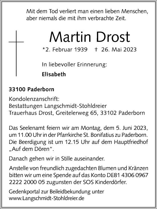 Traueranzeige von Martin Drost von Westfalen-Blatt