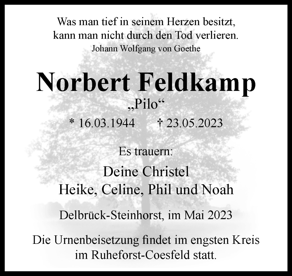  Traueranzeige für Norbert Feldkamp vom 25.05.2023 aus Westfalen-Blatt