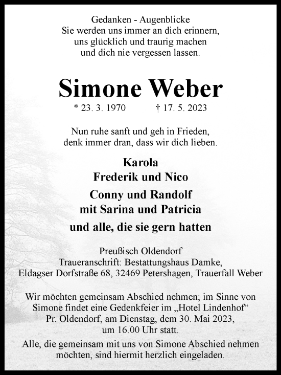 Traueranzeige von Simone Weber von Westfalen-Blatt