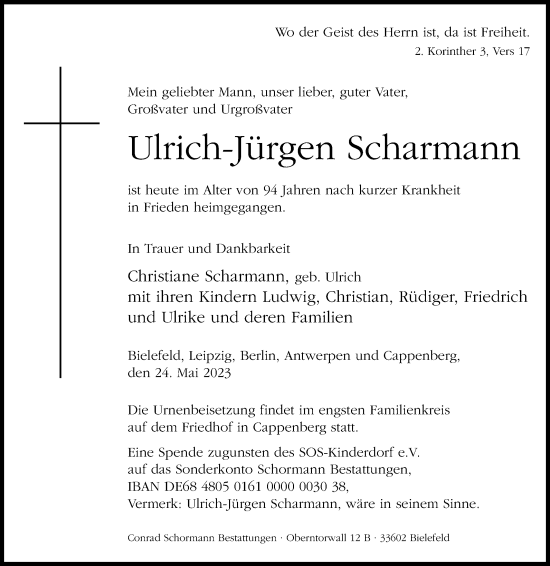 Traueranzeige von Ulrich-Jürgen Scharmann von Westfalen-Blatt