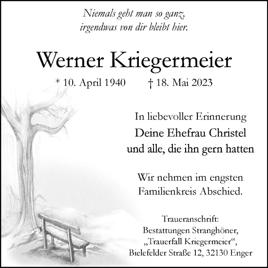 Traueranzeige von Werner Kriegermeier von Westfalen-Blatt