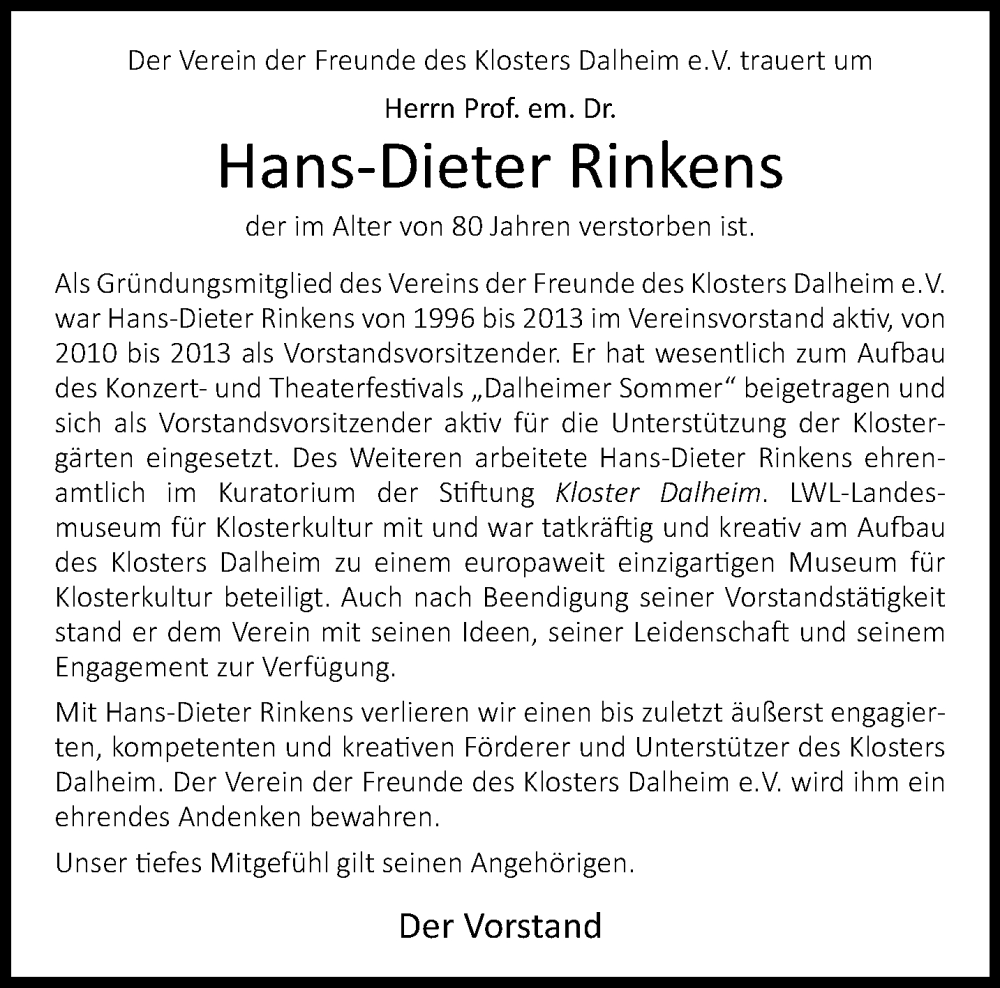  Traueranzeige für Hans-Dieter Rinkens vom 10.06.2023 aus 