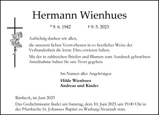 Traueranzeige von Hermann Wienhues von Westfalen-Blatt
