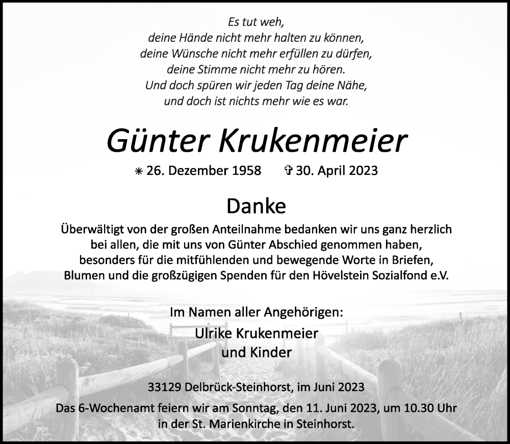  Traueranzeige für Günter Krukenmeier vom 05.06.2023 aus 