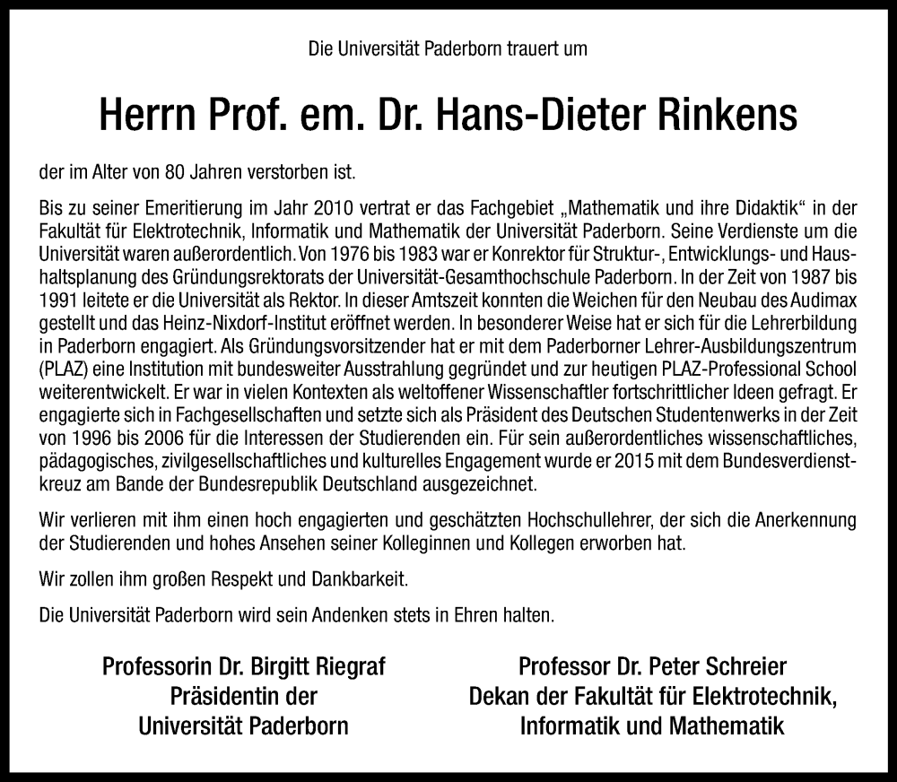  Traueranzeige für Hans-Dieter Rinkens vom 03.06.2023 aus 