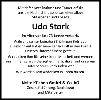 Traueranzeige von Udo Stork von Westfalen Blatt