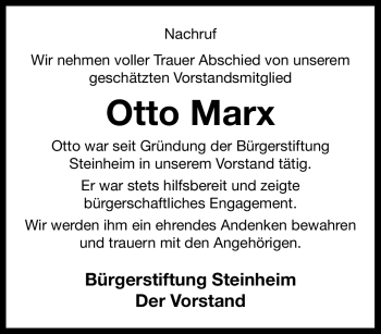 Traueranzeige von Otto Marx von Westfalen Blatt