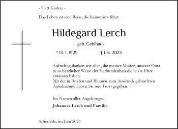 Traueranzeige von Hildegard Lerch von Westfalen-Blatt