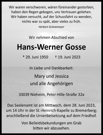 Traueranzeige von Hans-Werner Gosse von Westfalen-Blatt