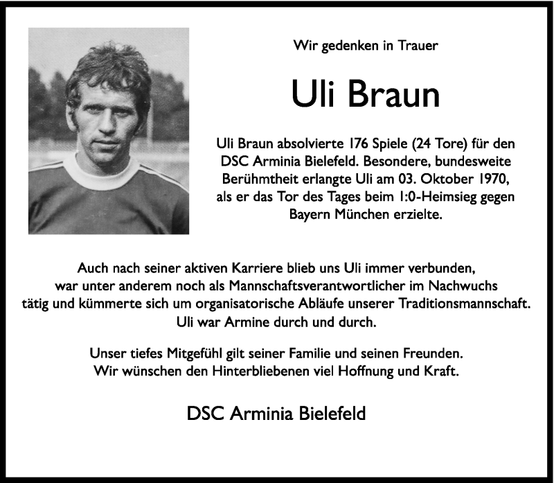  Traueranzeige für Uli Braun vom 15.07.2023 aus Westfalen Blatt