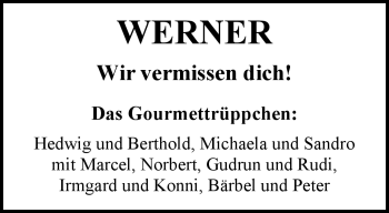 Traueranzeige von Werner  von Westfalen Blatt