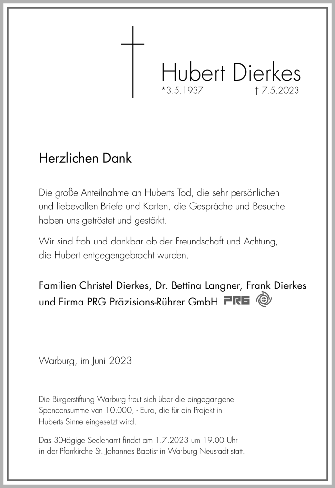  Traueranzeige fÃ¼r Hubert Dierkes vom 21.06.2023 aus Westfalen-Blatt