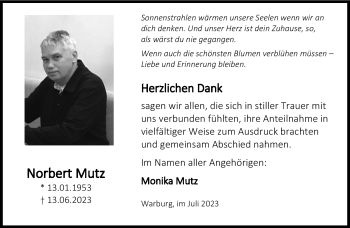 Traueranzeige von Norbert Mutz von Westfalen Blatt