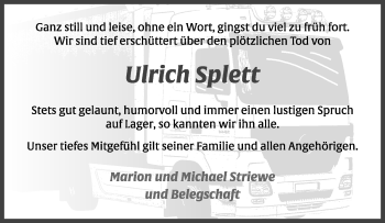 Traueranzeige von Ulrich Splett von Westfalen Blatt