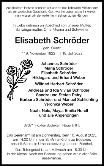 Traueranzeige von Elisabeth Schröder von Westfalen Blatt