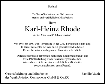 Traueranzeige von Karl-Heinz Rhode von Westfalen Blatt