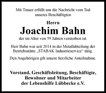 Traueranzeige von Joachim Bahn von Westfalen Blatt