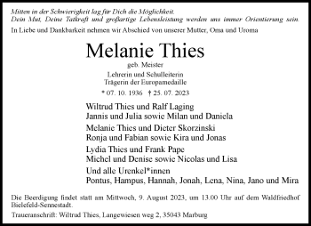 Traueranzeige von Melanie Thies von Westfalen Blatt