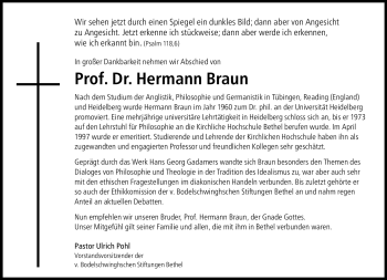 Traueranzeige von Prof. Dr. Hermann Braun von Westfalen Blatt