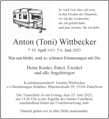 Traueranzeige von Anton Toni Wittbecker von Westfalen-Blatt