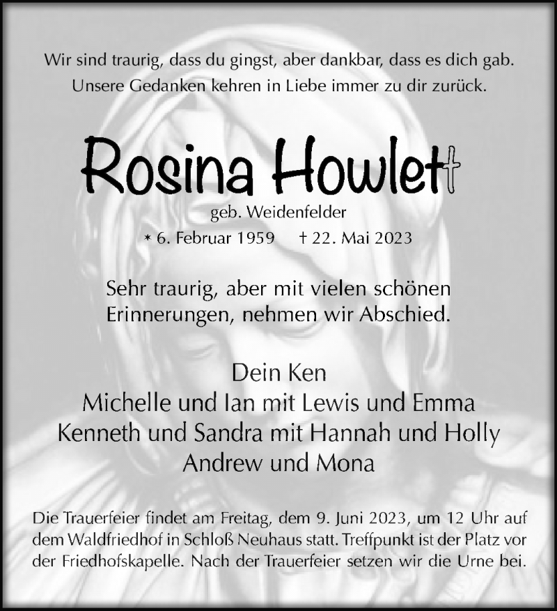  Traueranzeige für Rosina Howlett vom 03.06.2023 aus Westfalen-Blatt