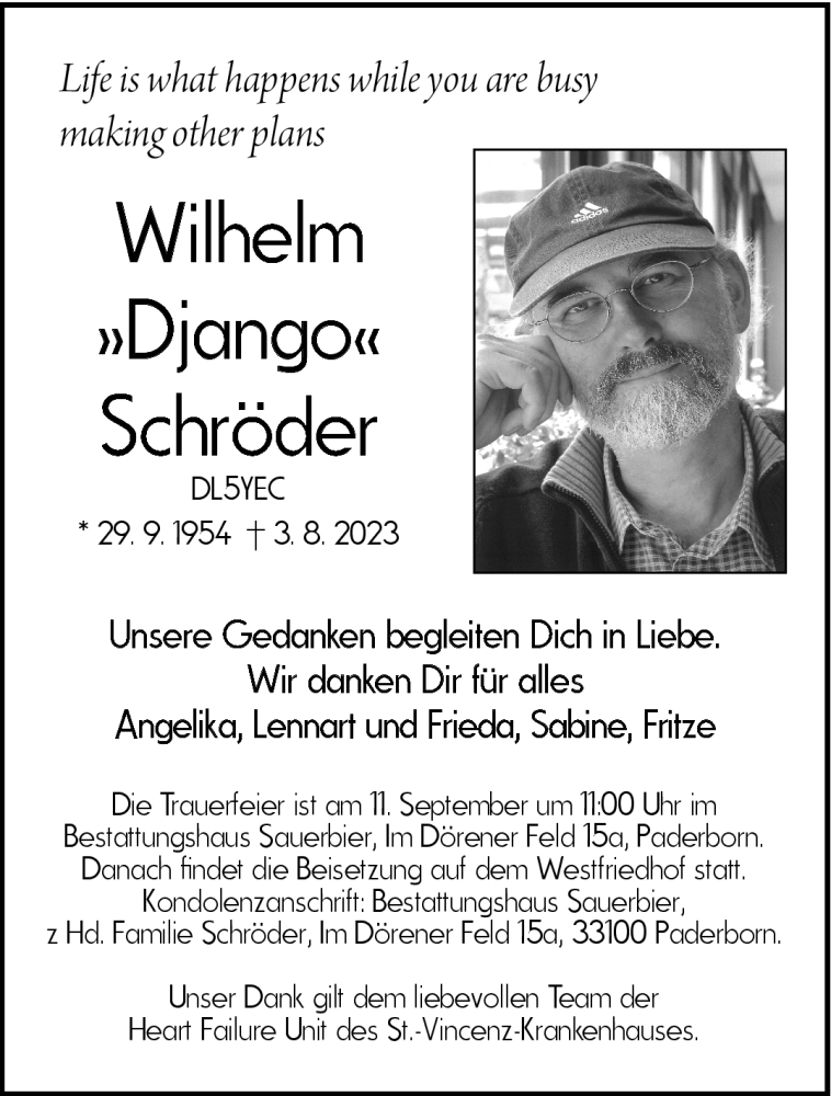  Traueranzeige für Wilhelm Schröder vom 12.08.2023 aus Westfalen Blatt