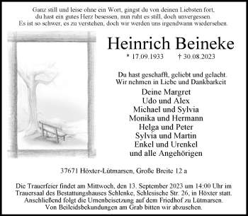 Traueranzeige von Heinrich Beineke von Westfalen Blatt