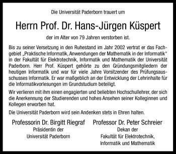 Traueranzeige von Prof. Dr. Hans-Jürgen Küspert von Westfalen Blatt