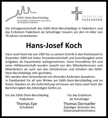Traueranzeige von Hans-Josef Koch von Westfalen Blatt