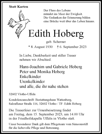Traueranzeige von Edith Hoberg von Westfalen Blatt