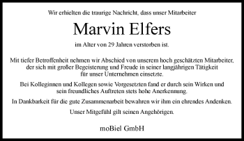 Traueranzeige von Marvin Elfers von Westfalen Blatt