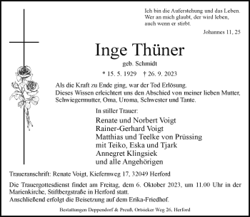 Traueranzeige von Inge Thüner von Westfalen Blatt