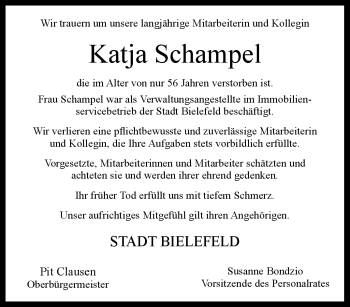 Traueranzeige von Katja Schampel von Westfalen Blatt