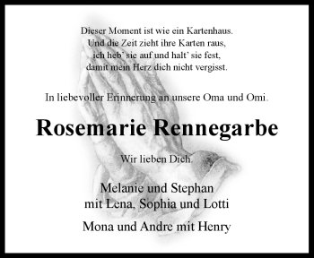 Traueranzeige von Rosemarie Rennegarbe von Westfalen Blatt