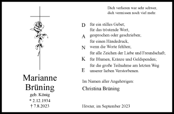 Traueranzeige von Marianne Brüning von Westfalen Blatt