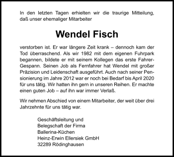 Traueranzeige von Wendel Fisch von Westfalen Blatt