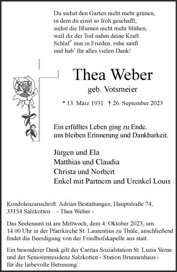 Traueranzeige von Thea Weber von Westfalen Blatt