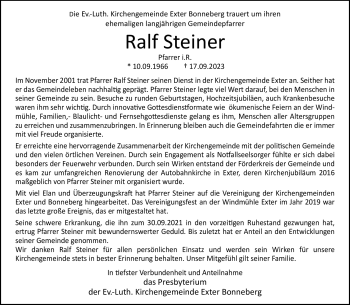 Traueranzeige von Ralf Steiner von Westfalen Blatt