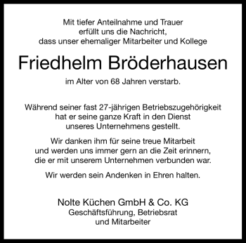 Traueranzeige von Friedhelm Bröderhausen von Westfalen Blatt