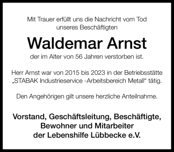 Traueranzeige von Waldemar Arnst von Westfalen Blatt