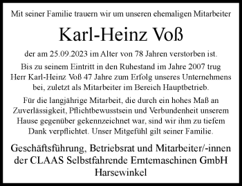 Traueranzeige von Karl-Heinz Voß von Westfalen Blatt