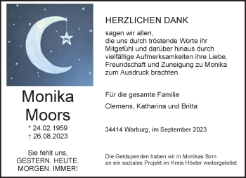 Traueranzeige von Monika Moors von Westfalen Blatt
