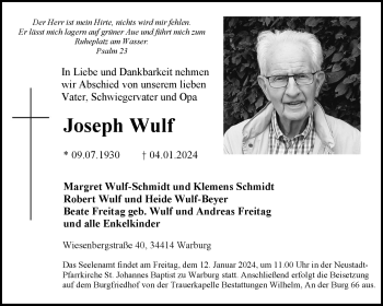 Traueranzeige von Joseph Wulf von Westfalen Blatt