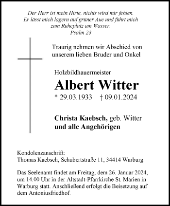 Traueranzeige von Albert Witter von Westfalen Blatt